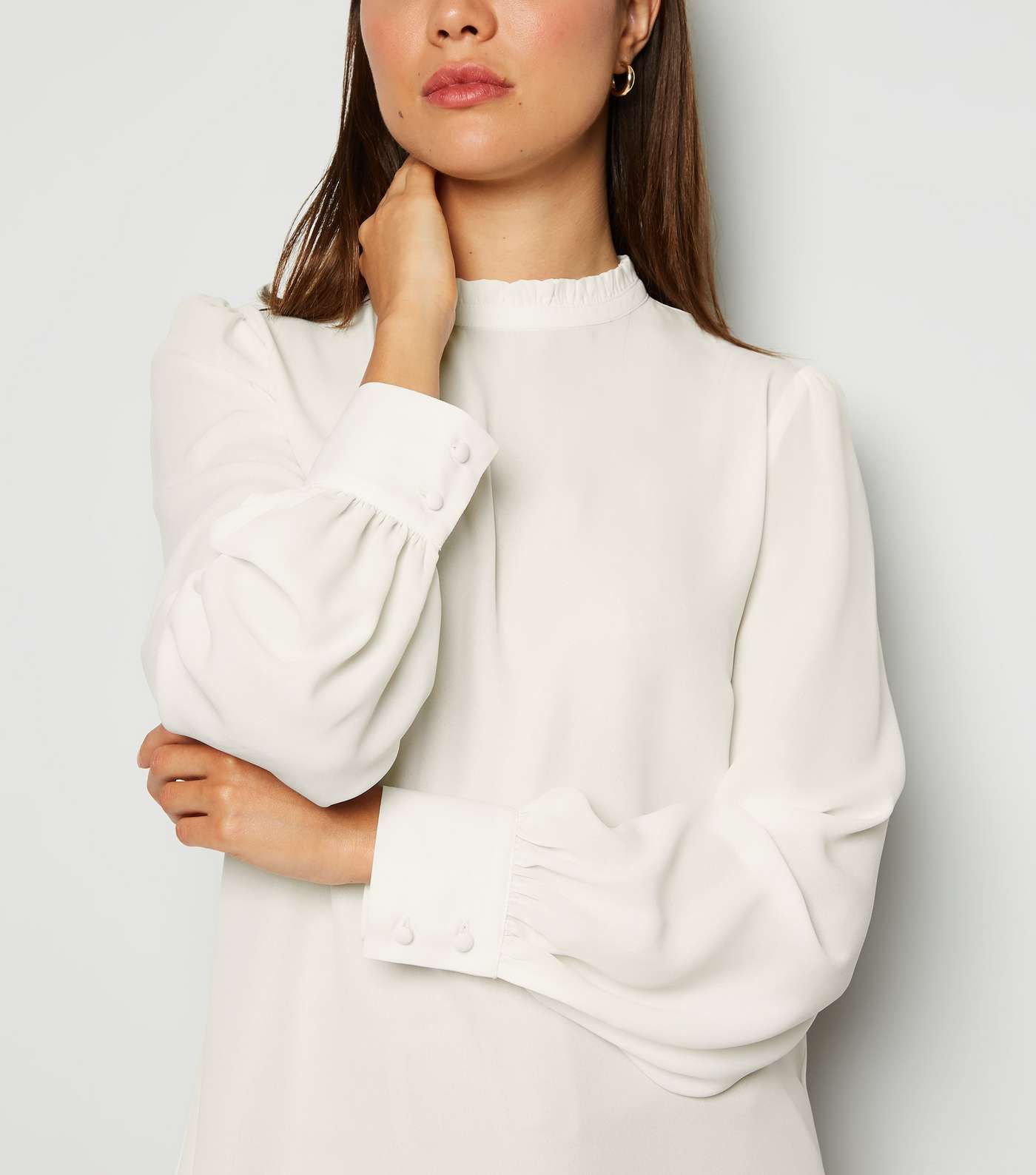 Off White Frill Trim Puff Sleeve Blouse Image 3