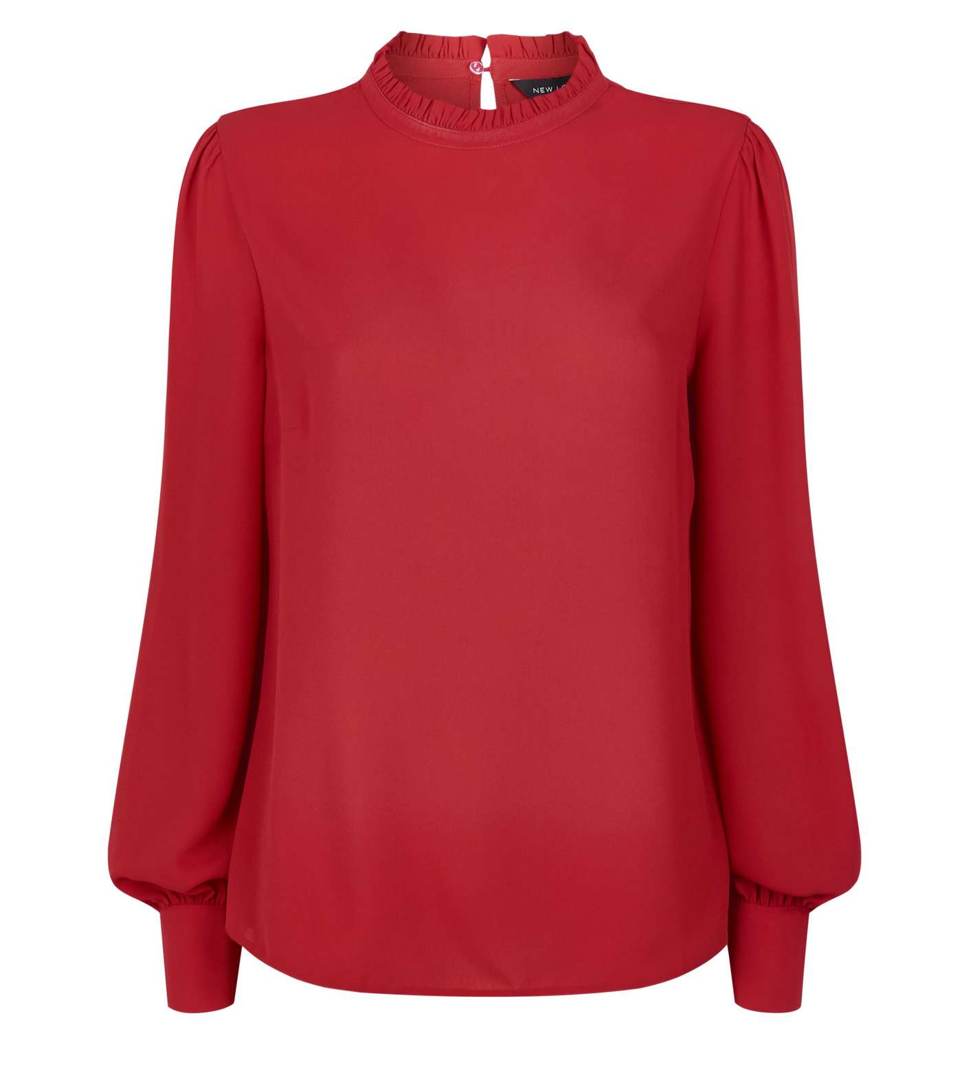 Red Frill Trim Puff Sleeve Blouse Image 4