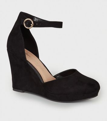 Wide Fit Black Suedette Wedge Courts 