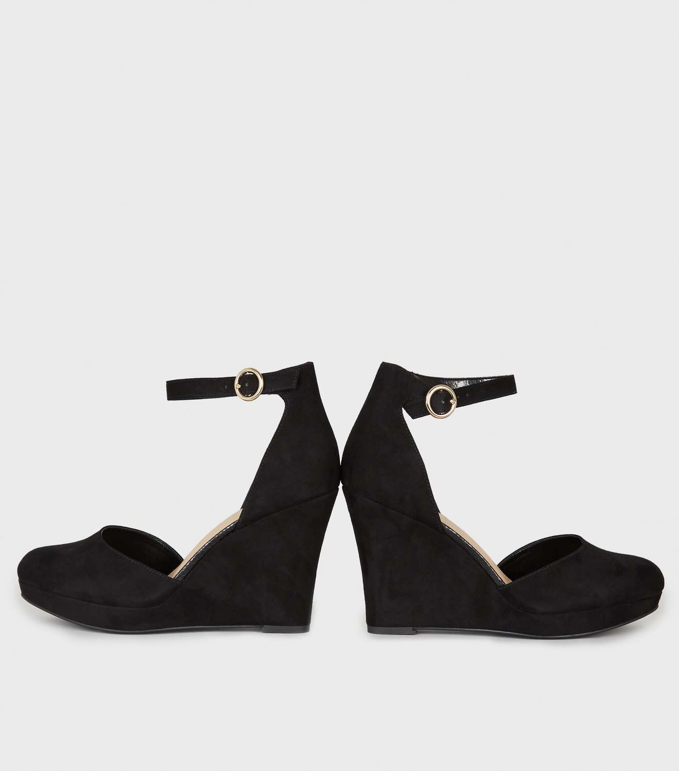 Wide Fit Black Suedette Wedge Courts Image 3
