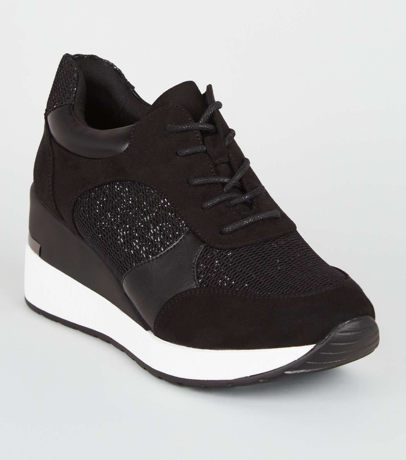 Black Suedette Glitter Panel Chunky Trainers