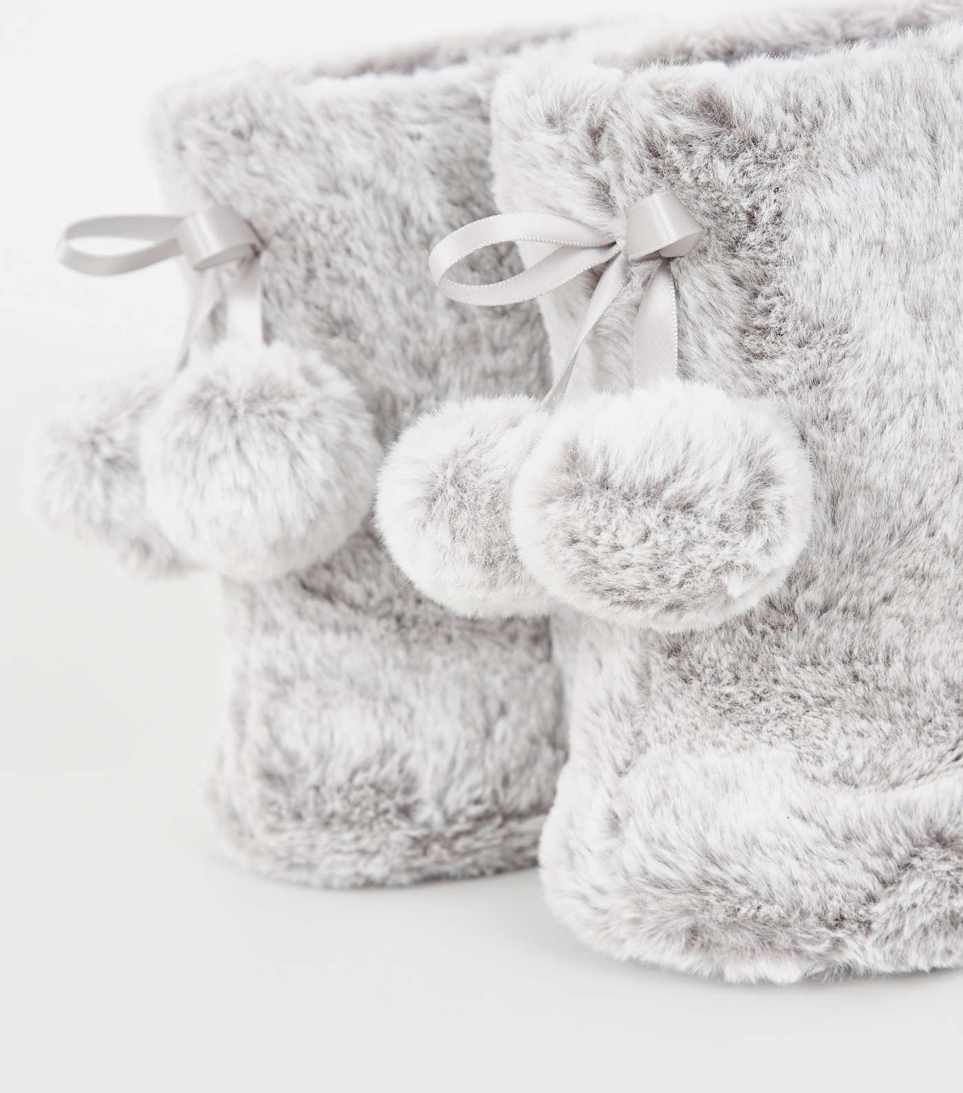 Grey Faux Fur Boot Slippers Image 3