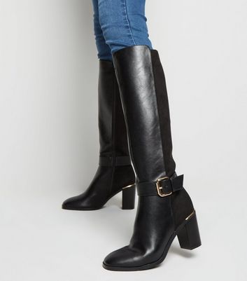 Black Leather-Look Heeled Knee High 