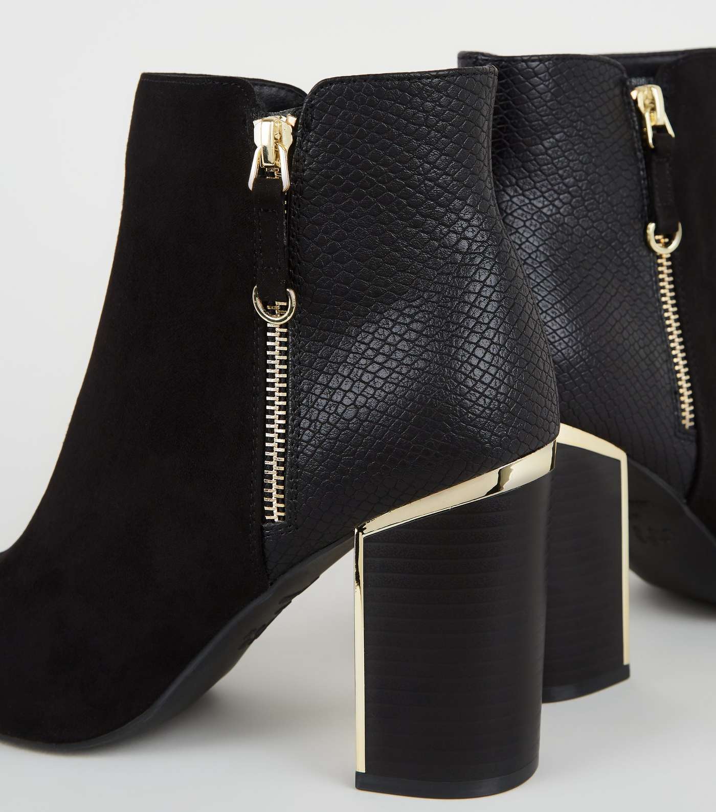 Black Faux Snake Panel Heeled Ankle Boots  Image 4