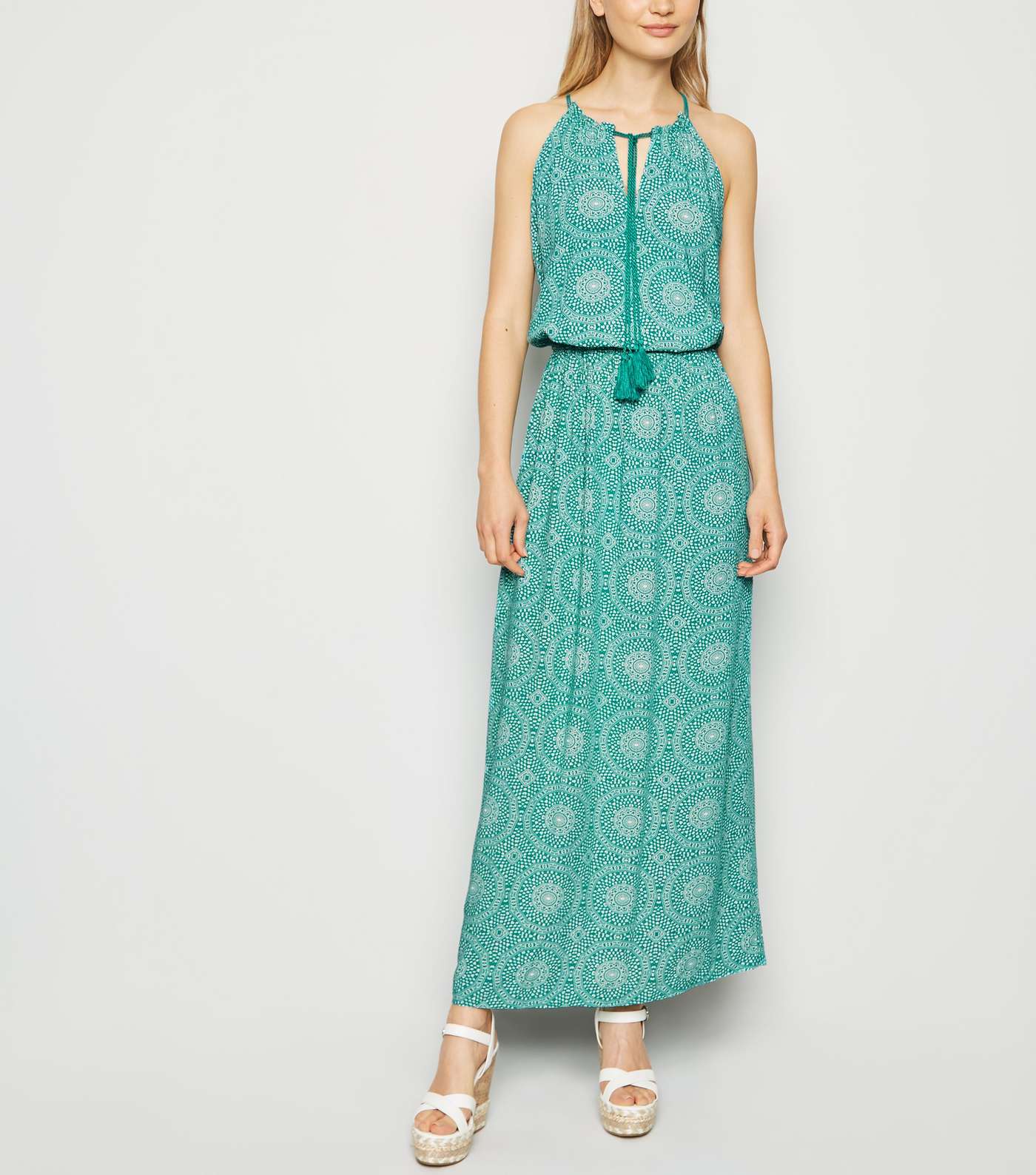 Apricot Green Tile Print Maxi Dress