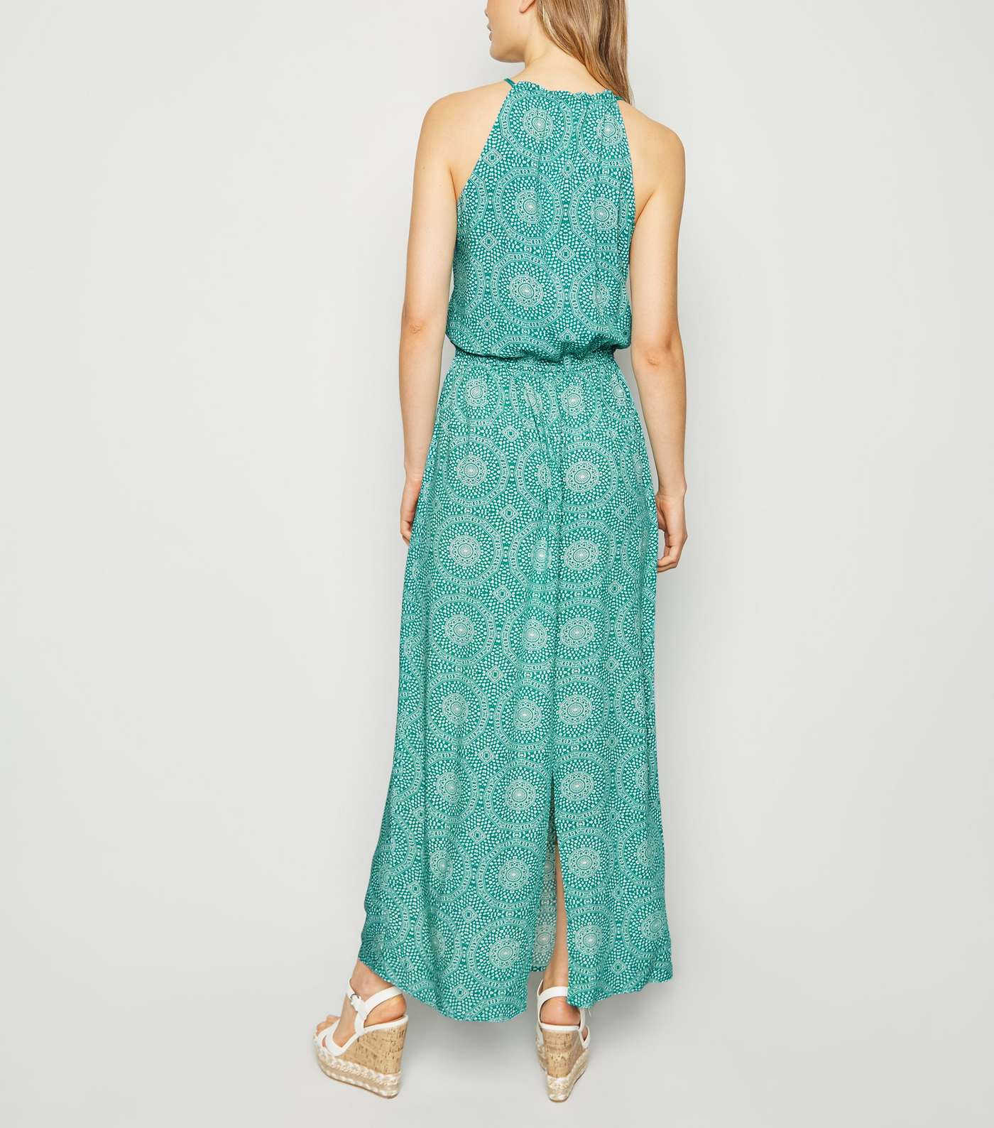 Apricot Green Tile Print Maxi Dress Image 3