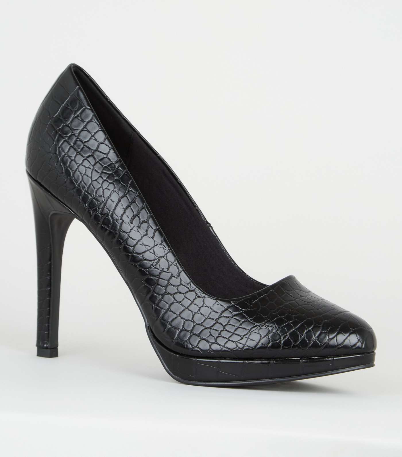 Black Faux Croc Platform Court Shoes