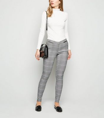 Light Grey Check Skinny Trousers  New Look