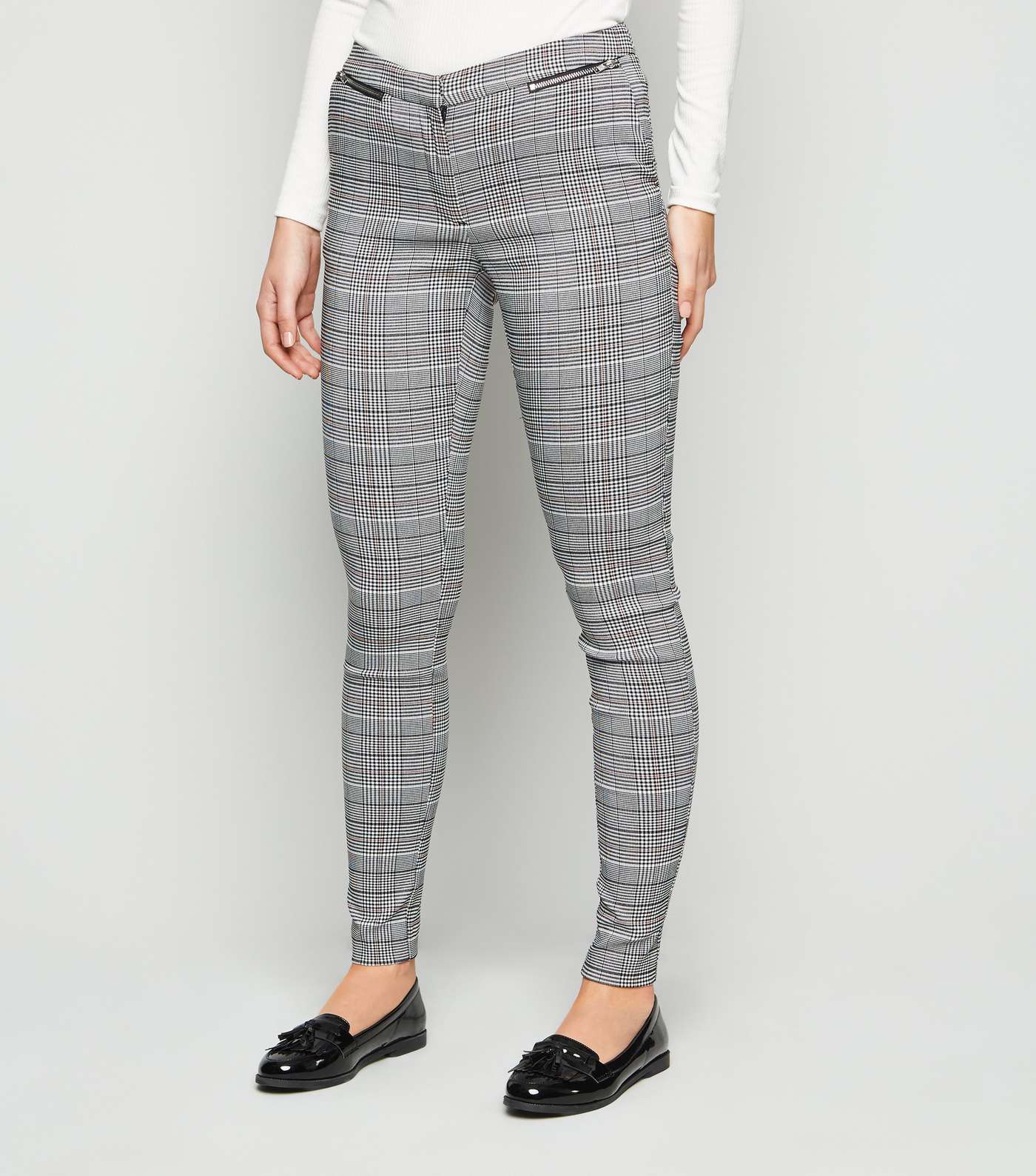 Light Grey Check Skinny Trousers Image 2