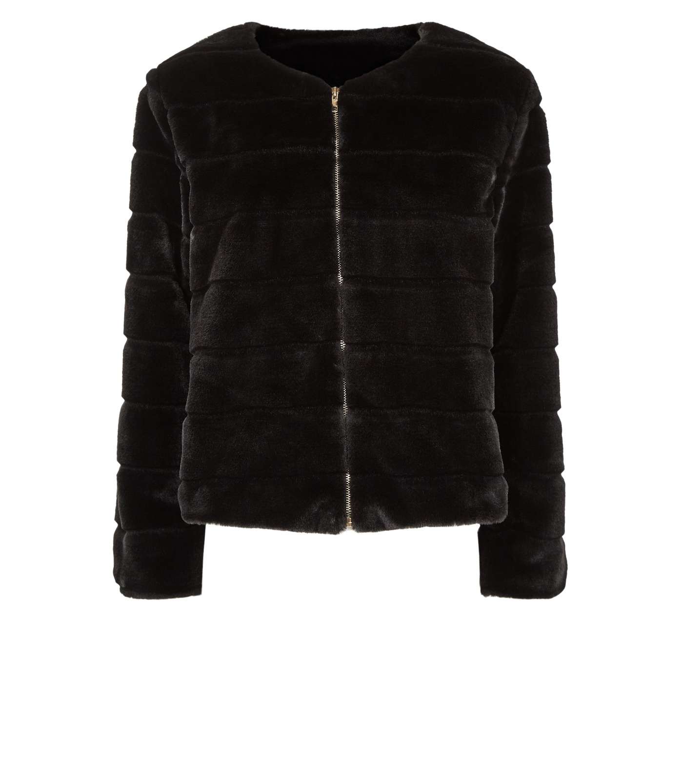 Mela Black Zip Front Faux Fur Coat Image 4
