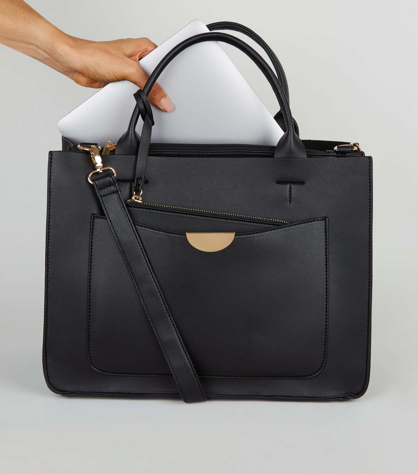 Black Leather-Look Laptop Bag  Image 5