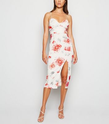 white floral bodycon midi dress