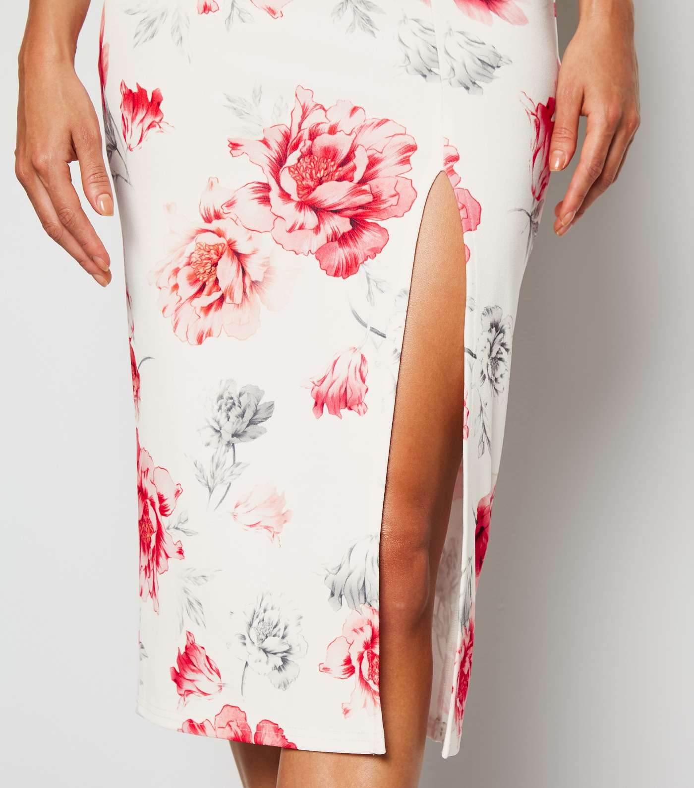 Off White Floral Bustier Bodycon Midi Dress Image 3