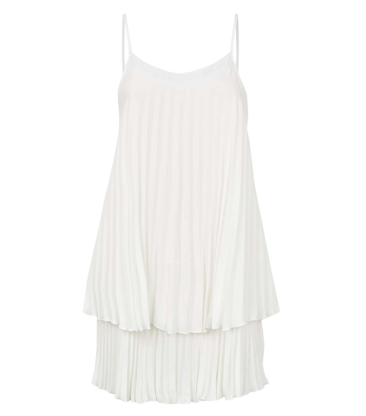 White Pleated Layered Slip Dress Image 4
