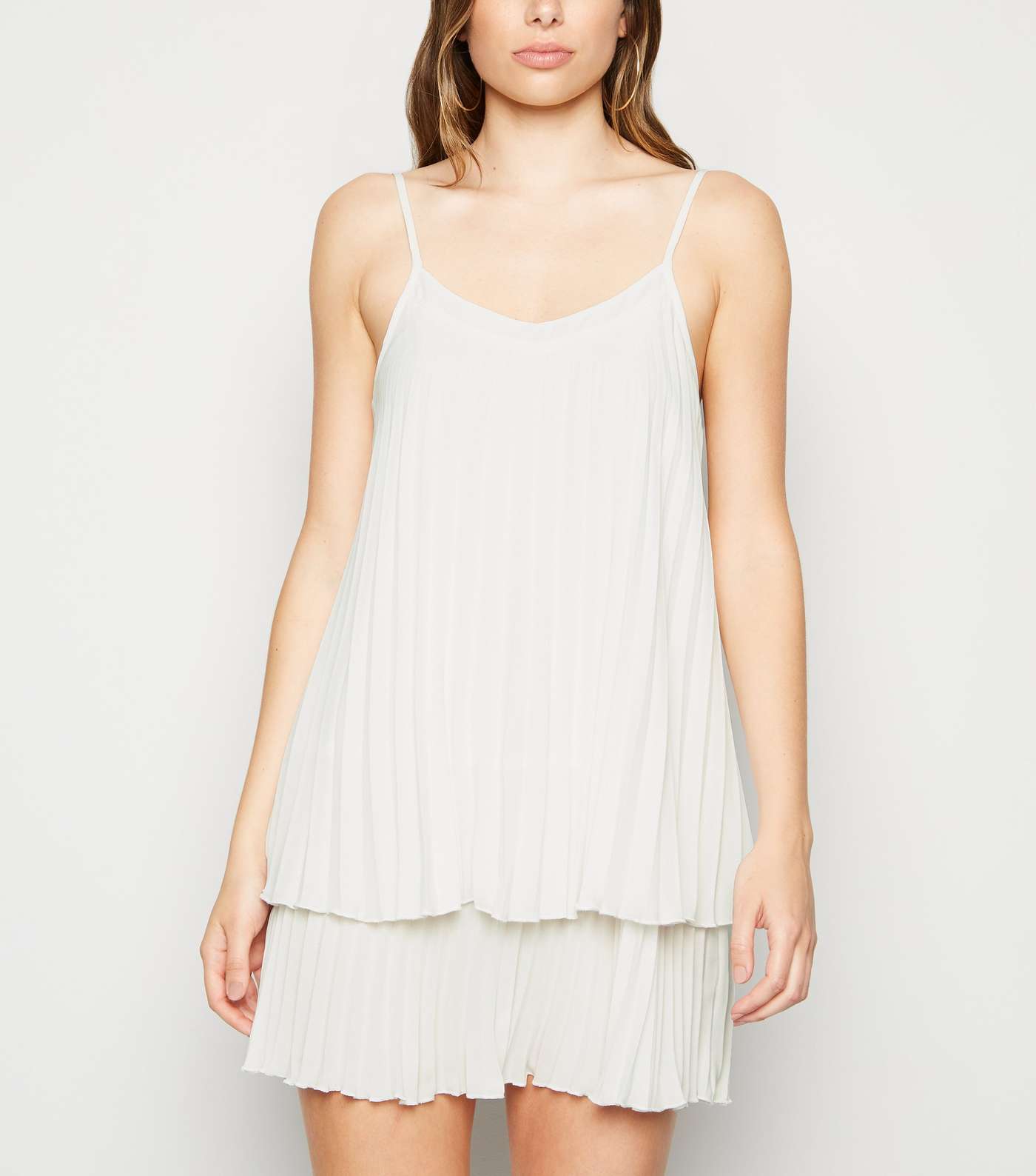 White Pleated Layered Slip Dress Image 2