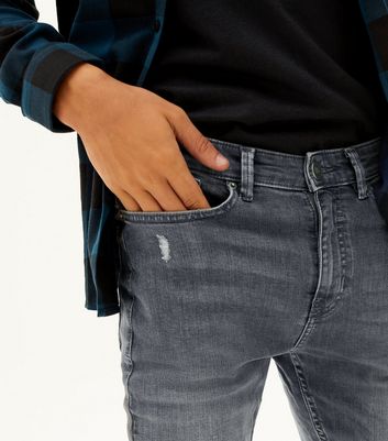 Image of Grey Ripped Super Skinny Stretch Jeans New Look