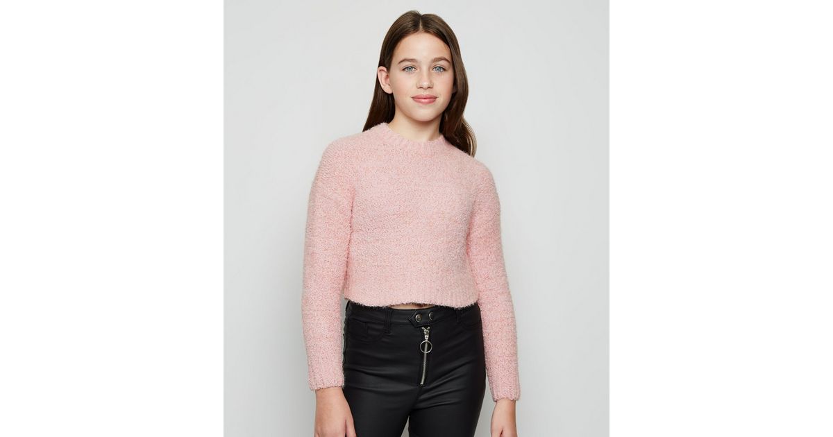 Girls Pink Super Soft Teddy Crop Jumper | New Look