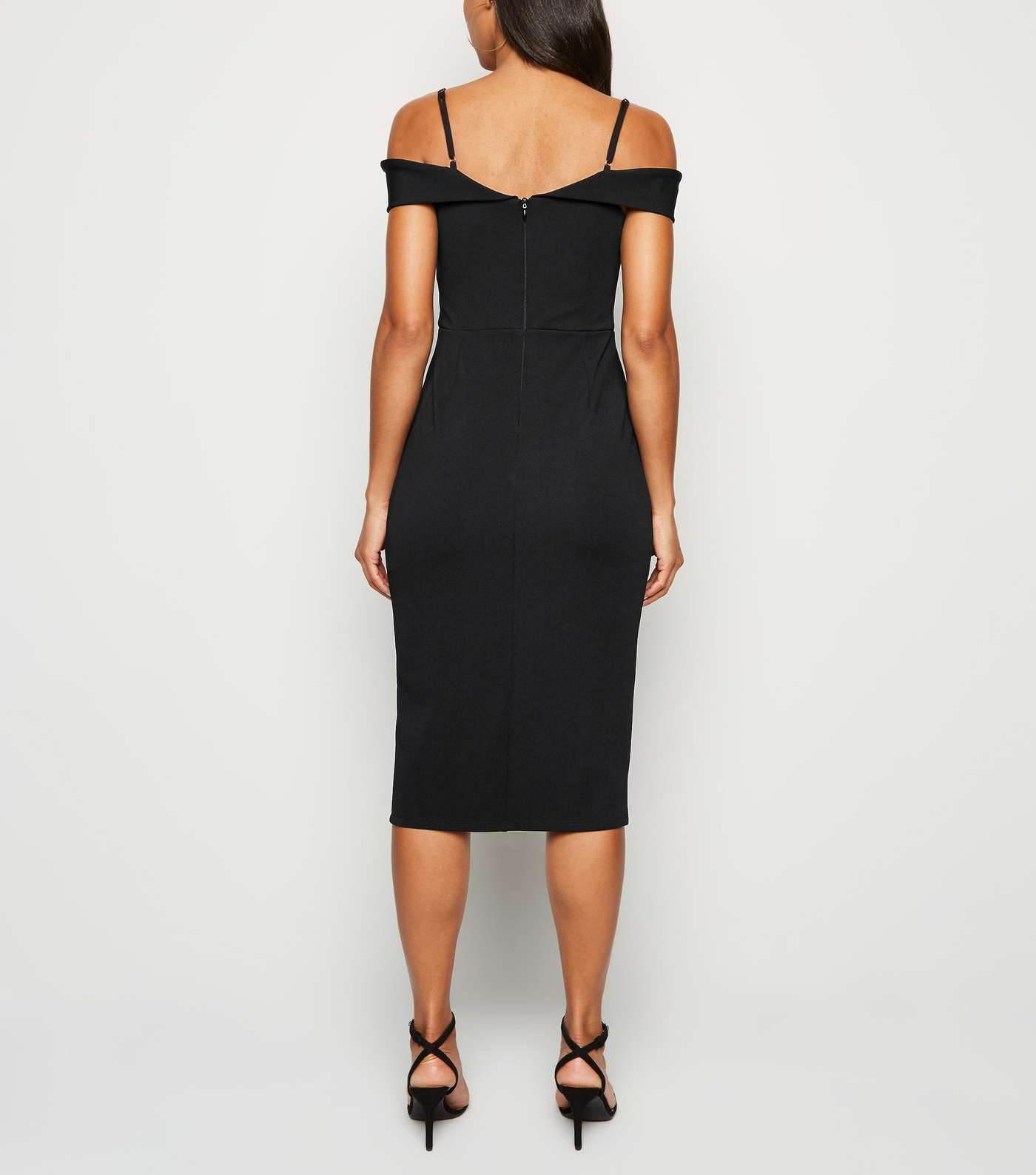 Black Bardot Side Split Midi Dress Image 3