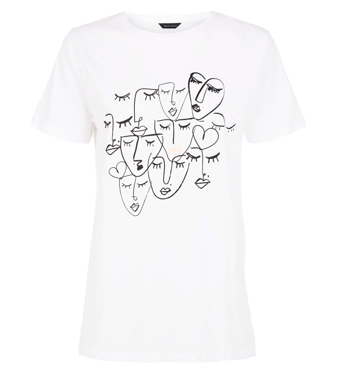 White Abstract Face Print T-Shirt Image 4