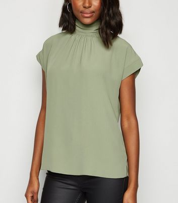 Olive High Neck Tie Back Top | New Look