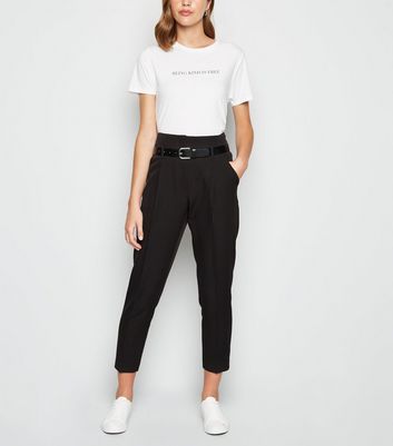 high waisted belted black trousers