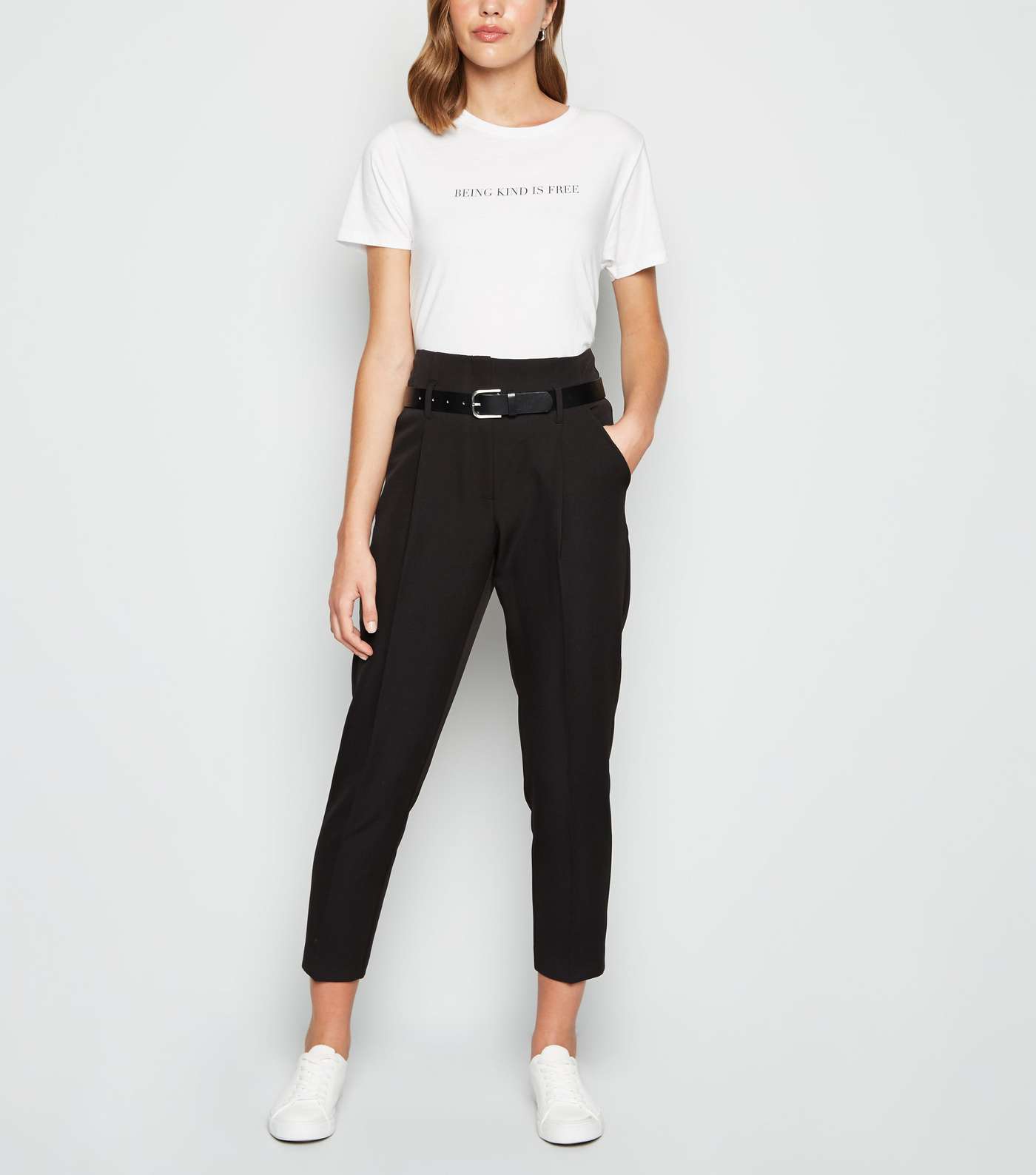 Black Belted High Waist Tapered Trousers