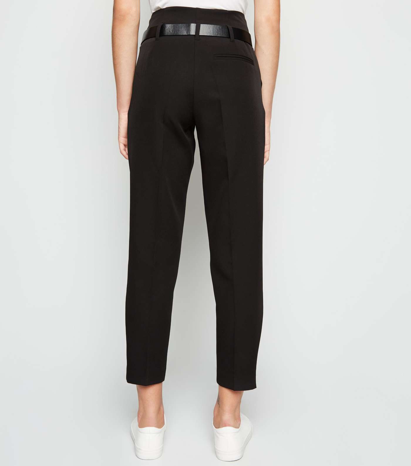 Black Belted High Waist Tapered Trousers Image 3