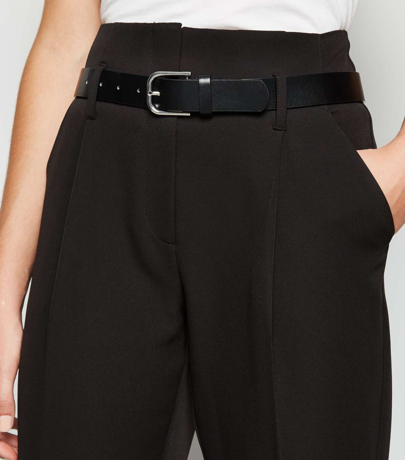 Black Belted High Waist Tapered Trousers Image 5