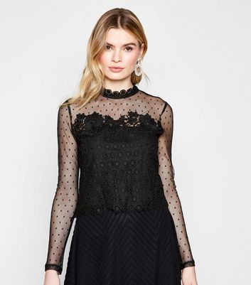 lace mesh long sleeve top