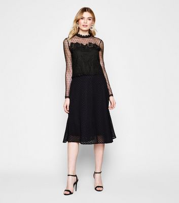 Image of Black Mesh and Lace Long Sleeve Top New Look