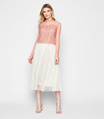 Image of Mid Pink Mesh and Lace Long Sleeve Top New Look