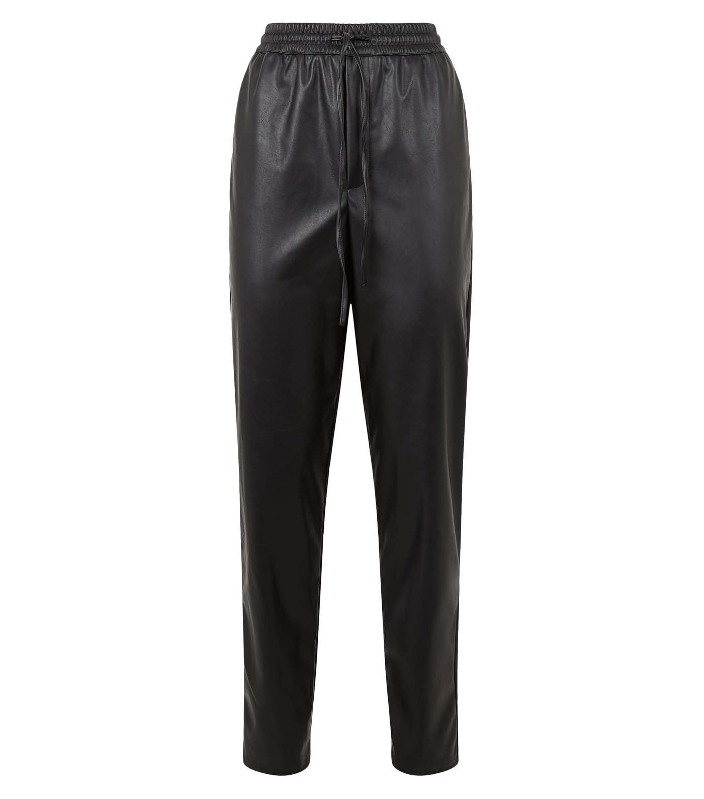 Tall Black Coated Leather-Look Joggers Image 4