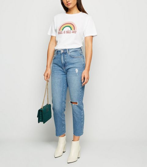 Petite Blue Ripped Straight Leg Jeans