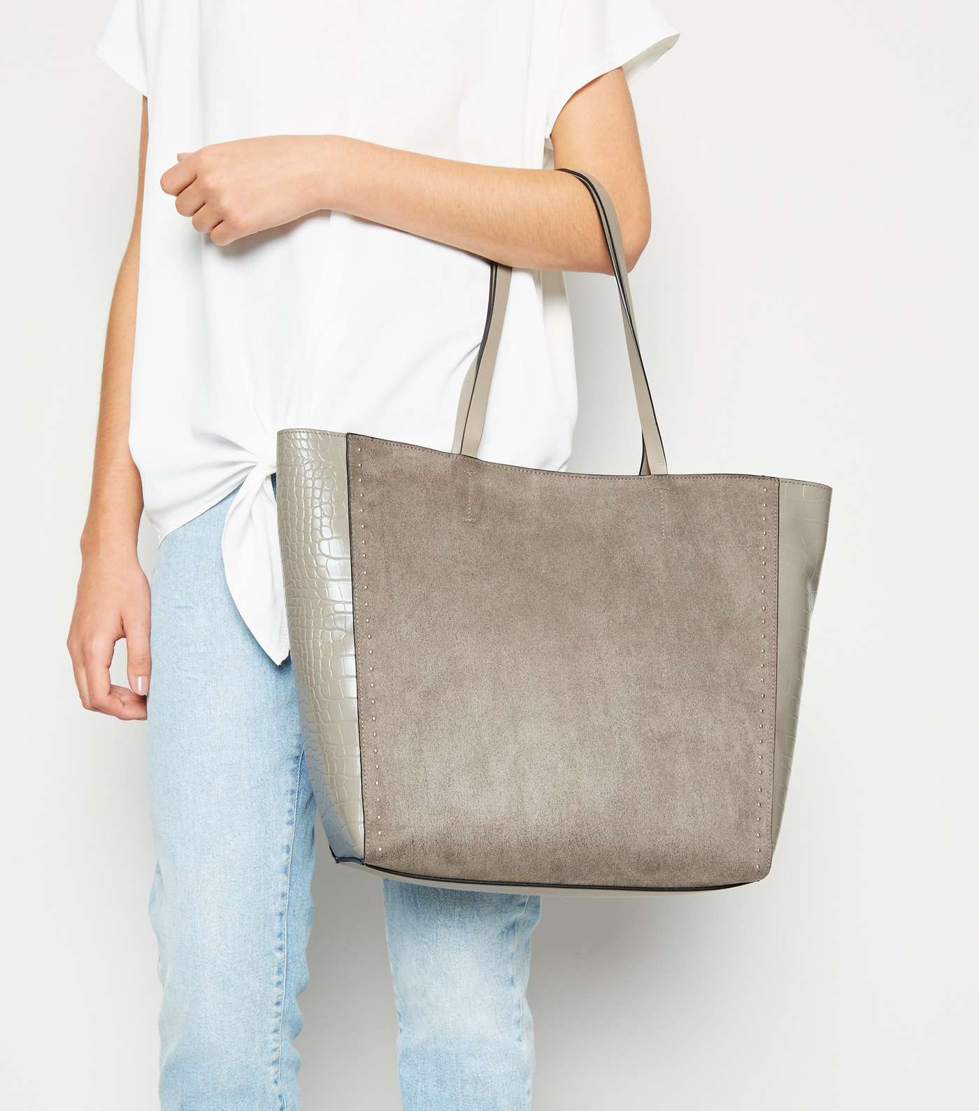 Grey Studded Tote Bag Image 2