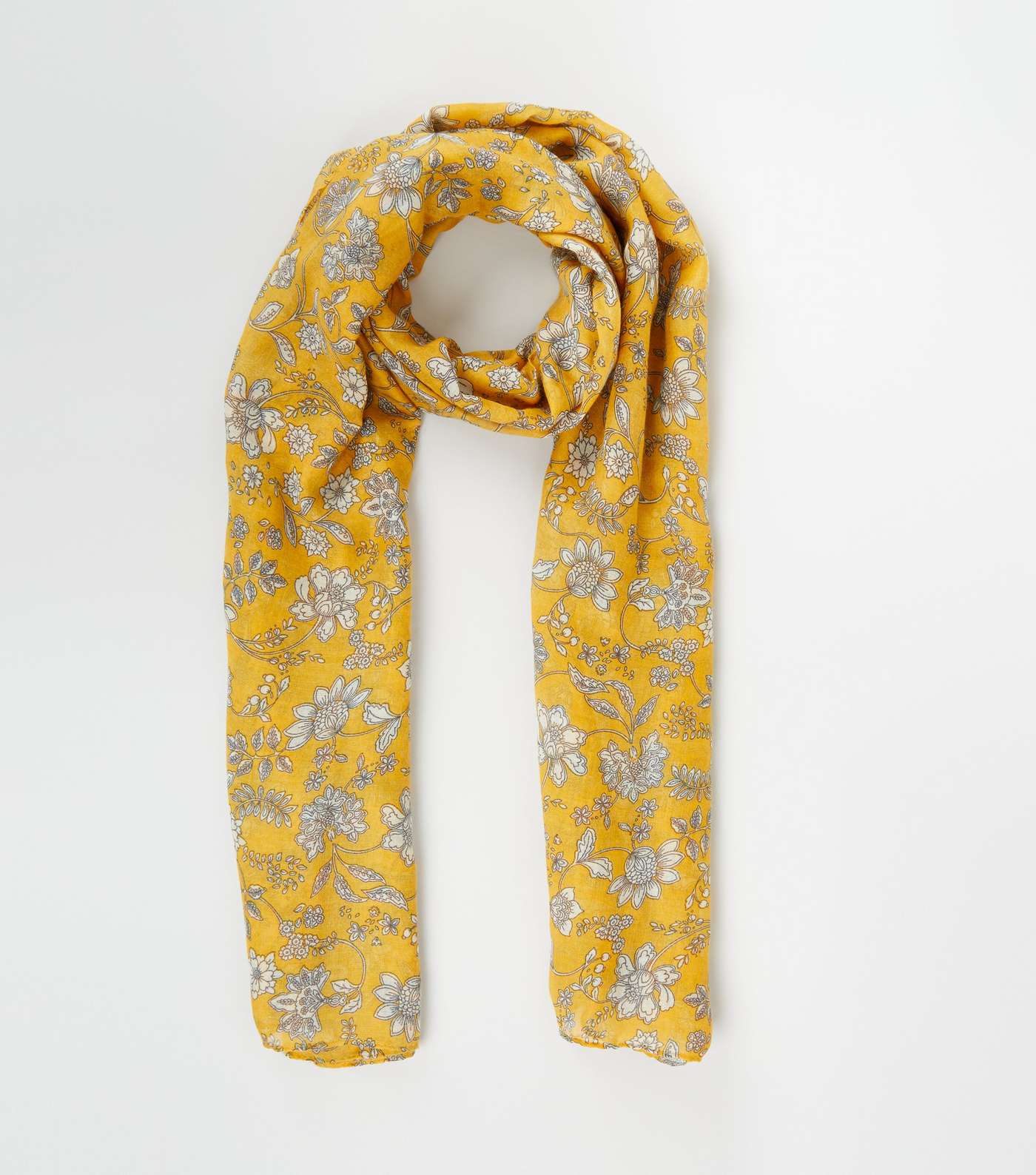 Yellow Floral Print Lightweight Woven Scarf