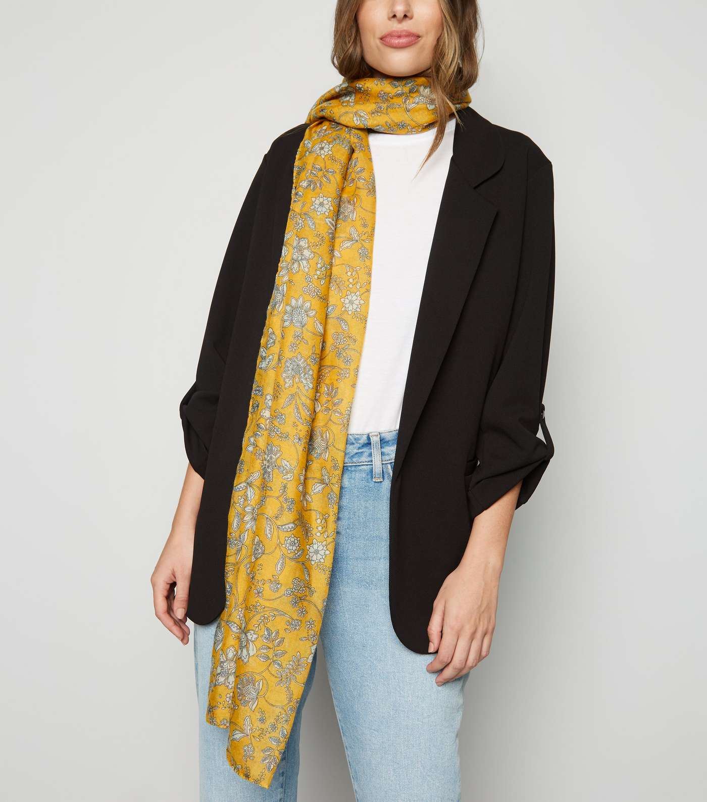 Yellow Floral Print Lightweight Woven Scarf Image 5