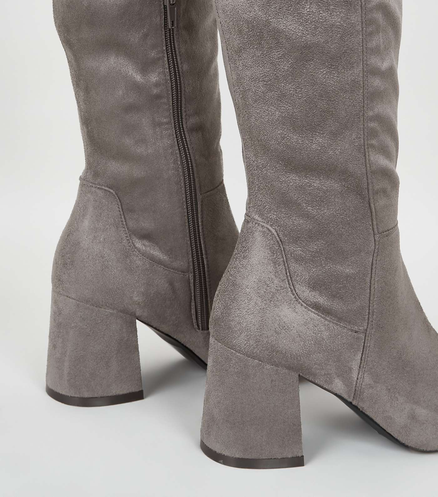 Wide Fit Grey Flared Heel Knee High Boots Image 3
