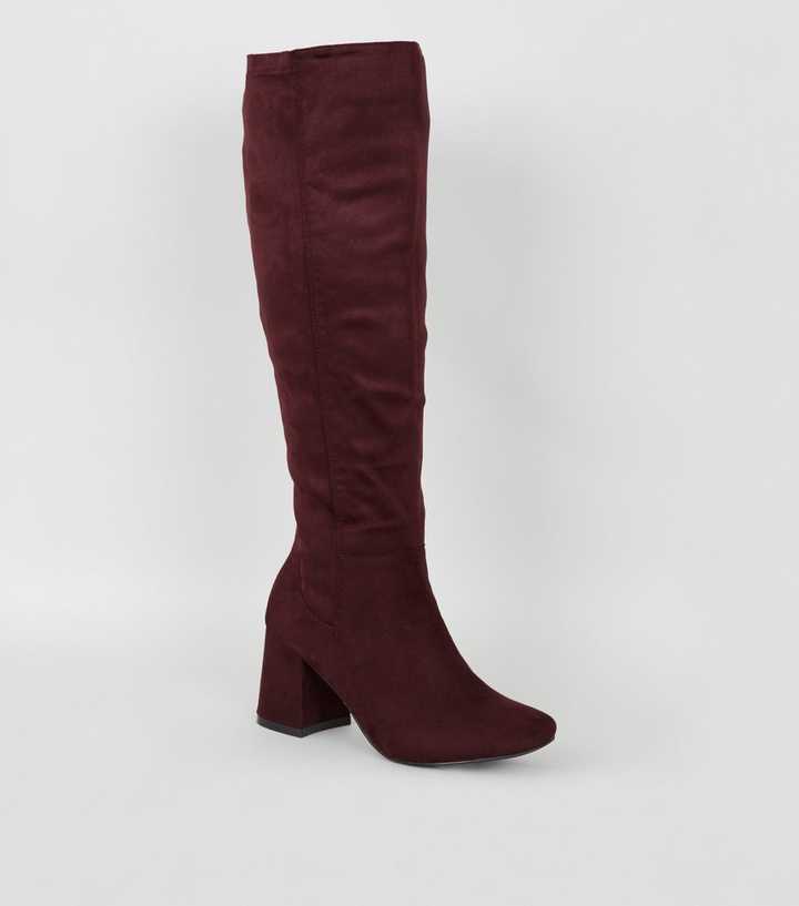 Wide Fit Dark Red Flared Heel Knee High Boots New Look — free download
