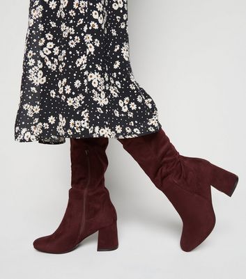 Dark red boots knee hot sale high