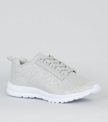 silver lace up trainers