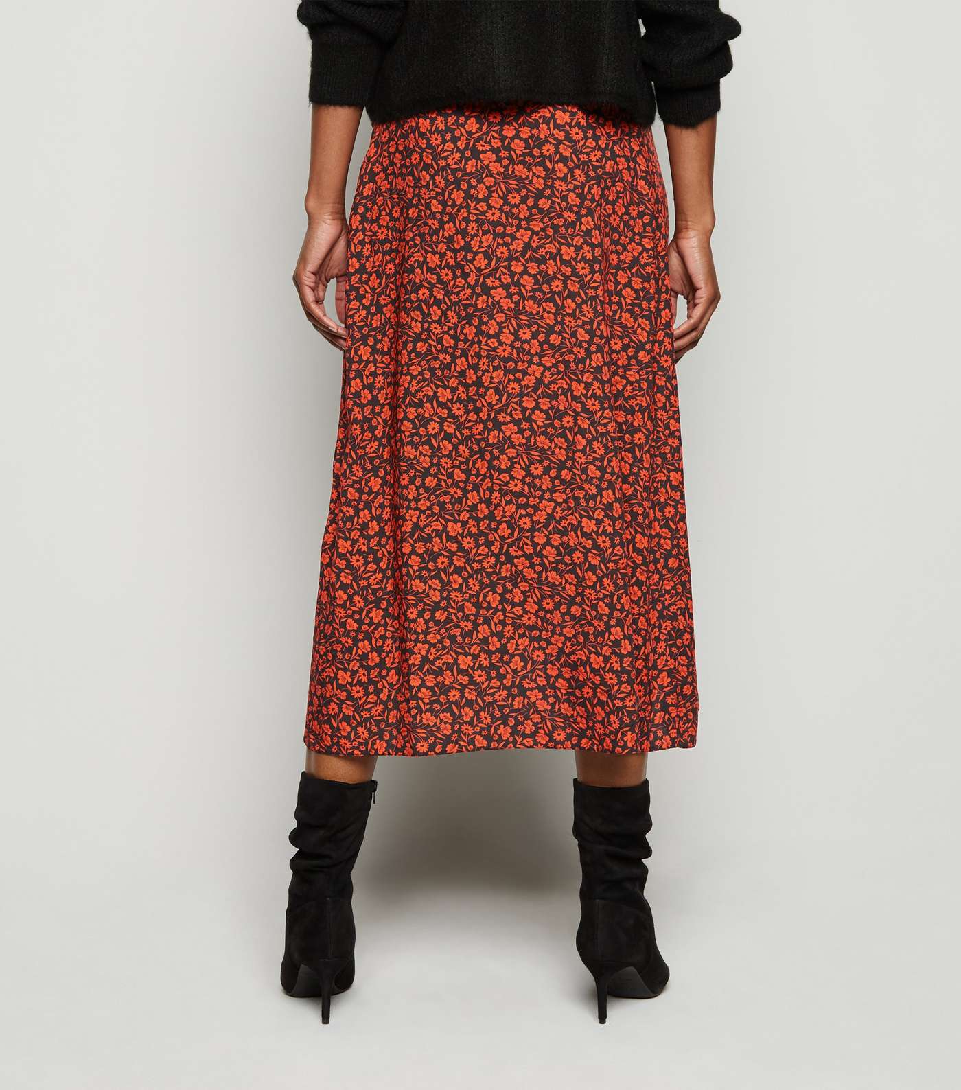 Red Floral Midi Wrap Skirt Image 3