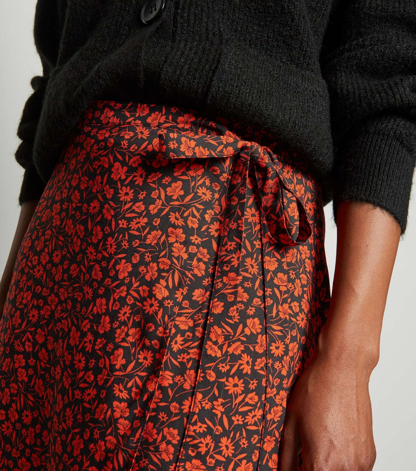 Red Floral Midi Wrap Skirt Image 5