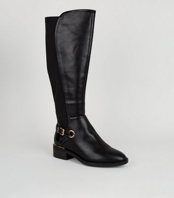Extra Calf Fit Black Leather-Look Knee 