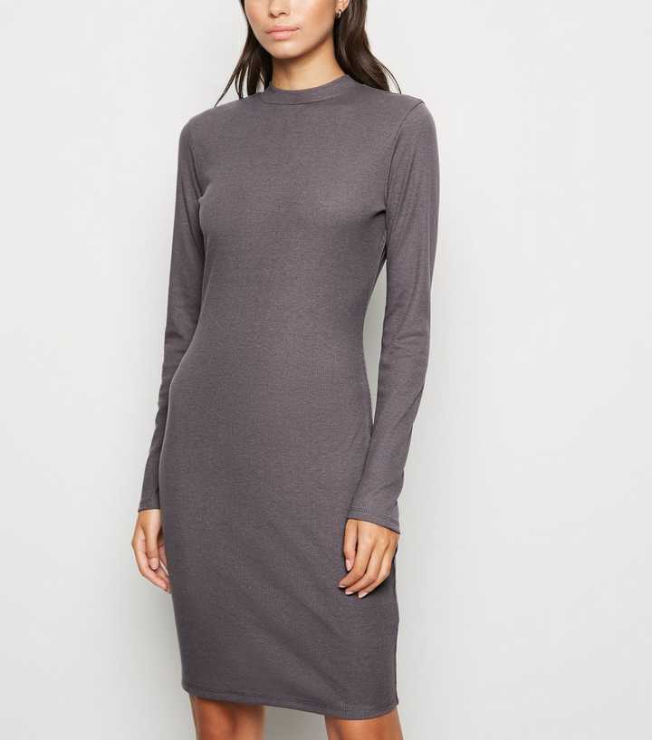Dark Grey Long Sleeve Mini Bodycon Dress