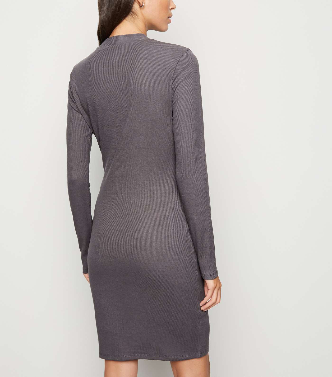 Dark Grey Long Sleeve Mini Bodycon Dress Image 3