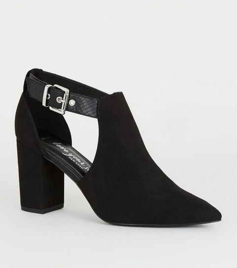 Wide Fit Black Suedette Cutout Shoe Boots