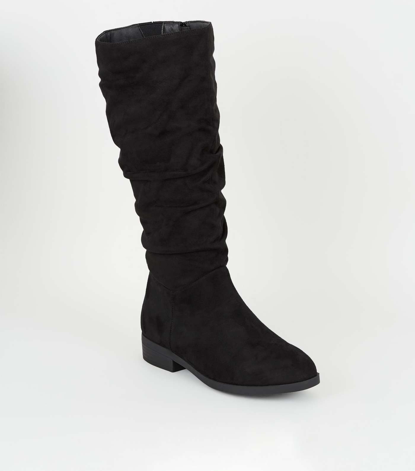 Wide Fit Black Suedette Ruched Boots 