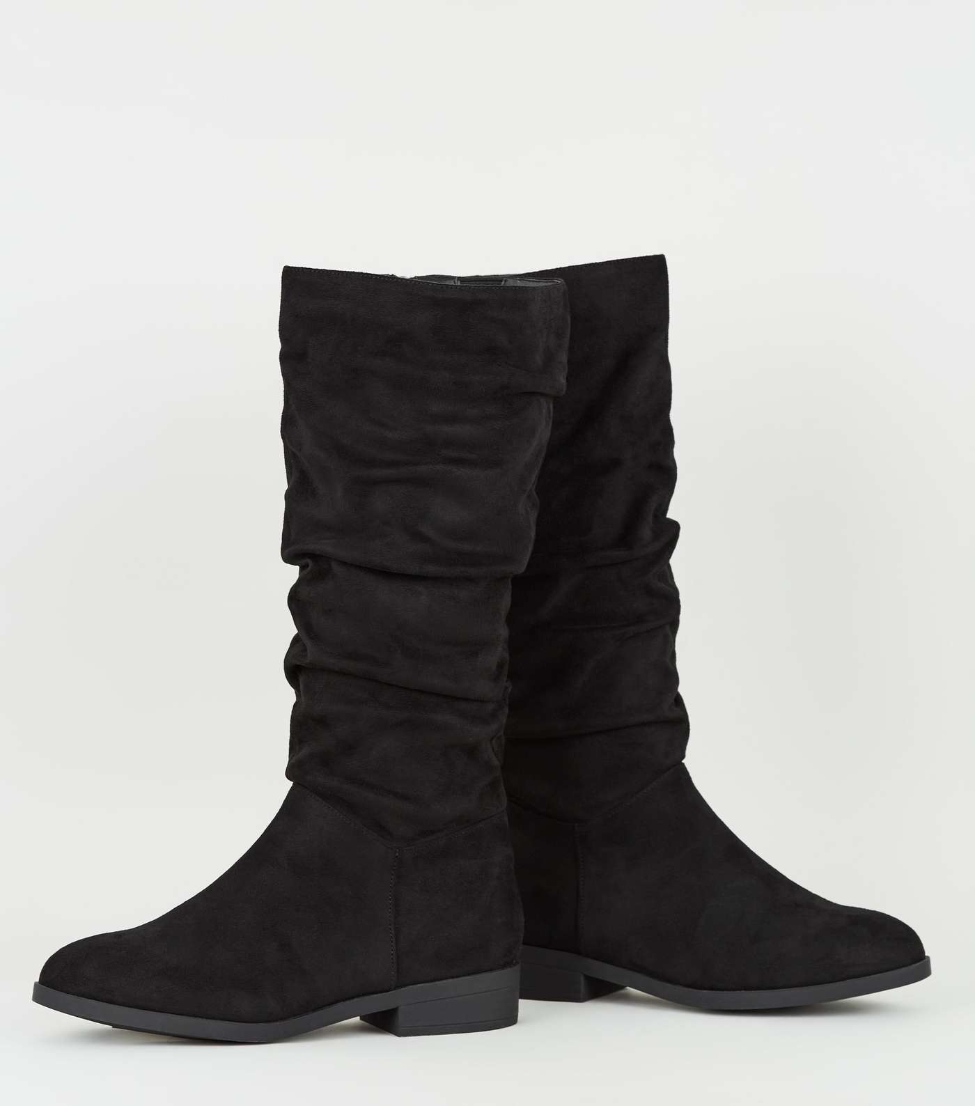 Wide Fit Black Suedette Ruched Boots  Image 3
