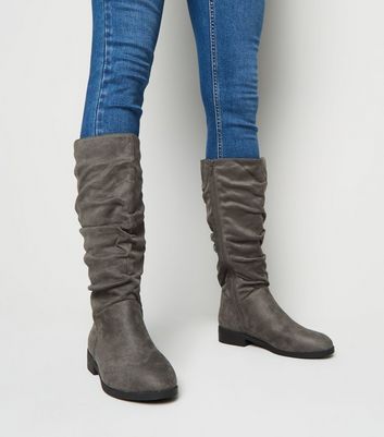 Grey ruched boots best sale