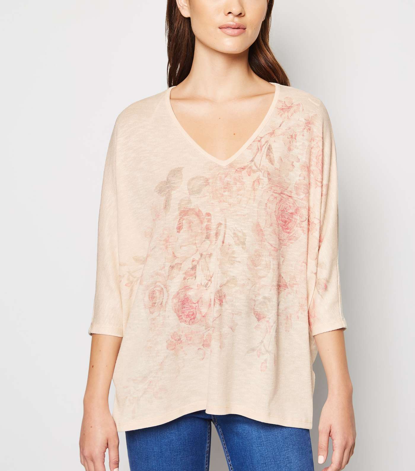 Pale Pink Fine Knit Batwing Sleeve Top Image 2